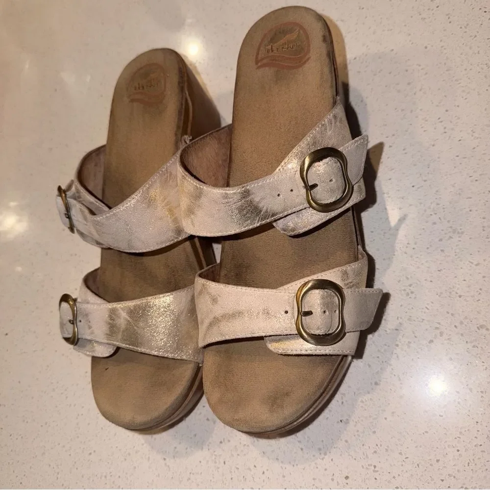 Dansko Sophie Double Strap Sandal Metallic Gold Leather EU 42 US 11-11.5 - Picture 2 of 8